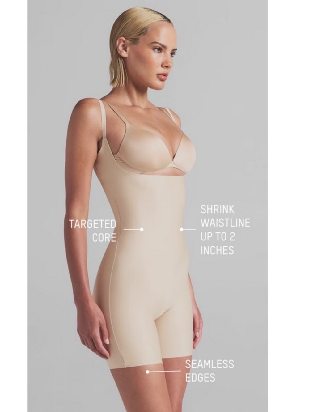 NWT SKIMS Body Core Sculpt Open Bust Mid Thigh Bodysuit in Sand size S